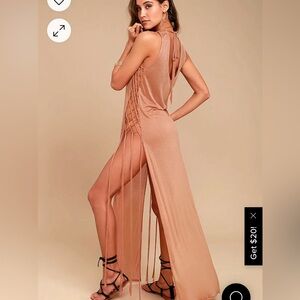 Small MINKPINK Ember Terra Cotta Fringe Maxi Dress